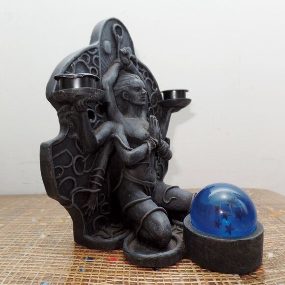 Kali The Black Goddess Bound And Kneeling Gothic Candle Holder - Picture 5 of 14